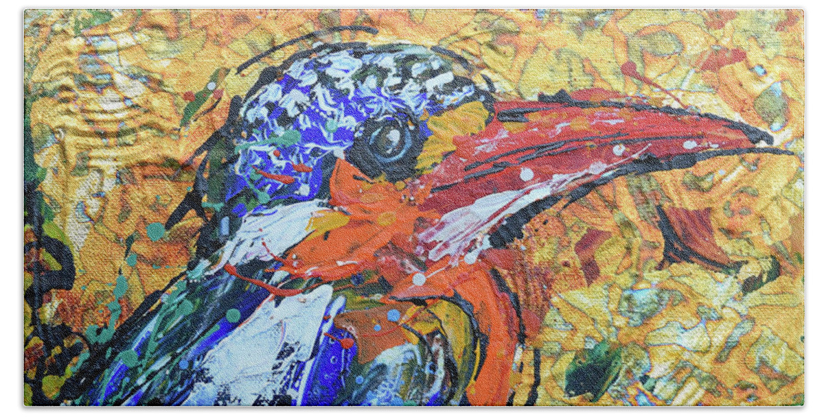  Beach Towel featuring the painting Kingfisher_1 by Jyotika Shroff