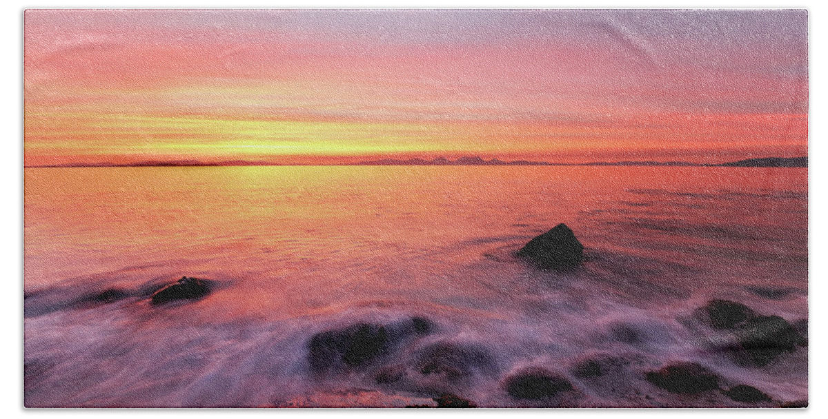 Sunset Beach Towel featuring the photograph Kintyre Rocky Sunset 3 by Grant Glendinning
