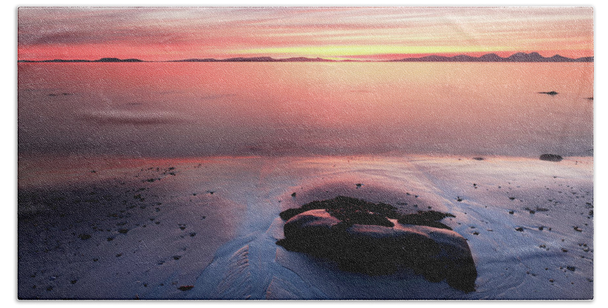 Sunset Beach Towel featuring the photograph Kintyre Rocky Sunset 5 by Grant Glendinning