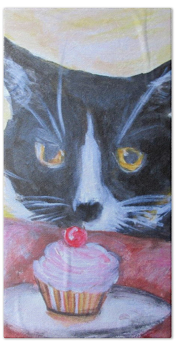Cat Beach Towel featuring the painting Kitty Cupcake by Denice Palanuk Wilson