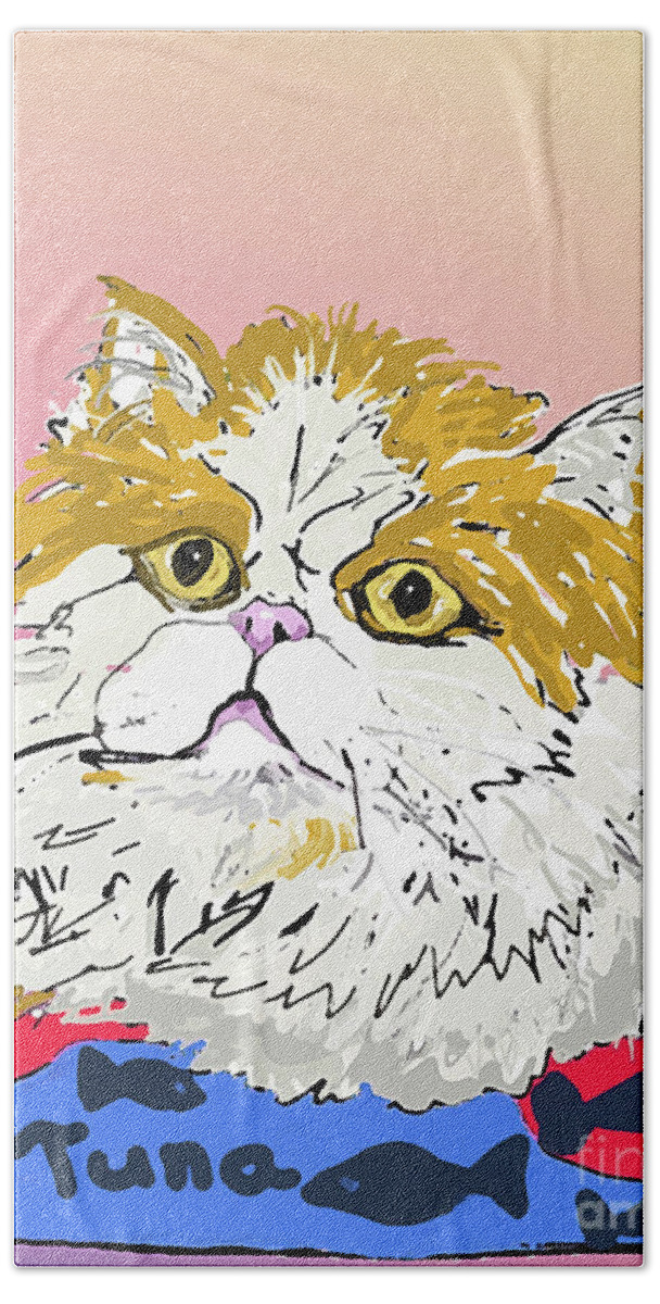 Cat Beach Towel featuring the digital art Kitty in Tuna Can by Ania M Milo