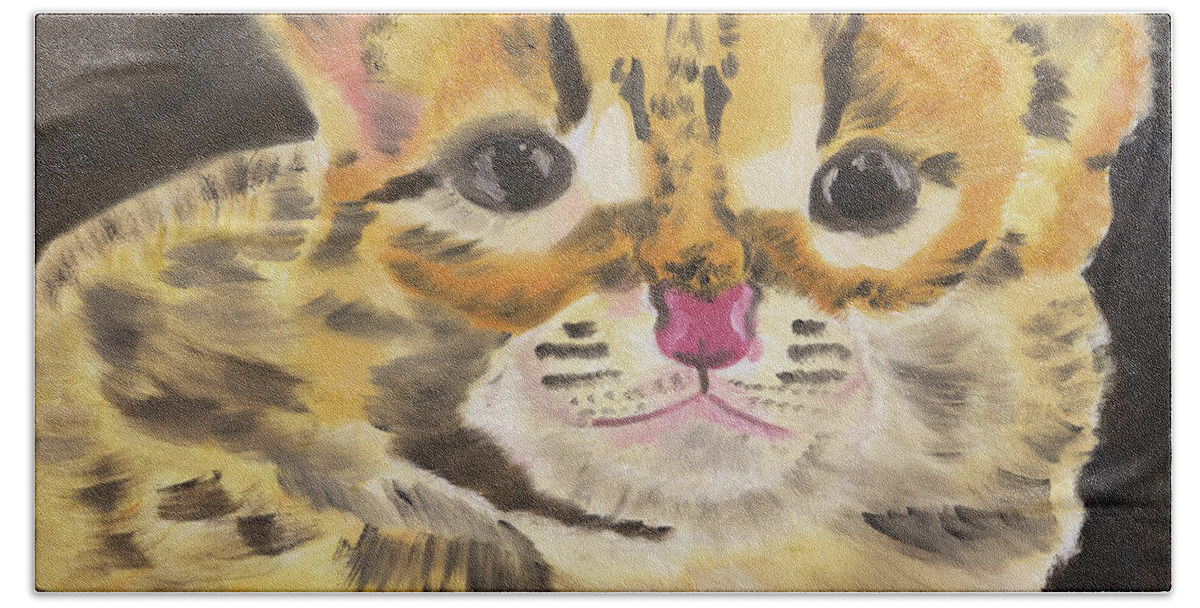 Leopard Cub Beach Towel featuring the painting Bright Eyes by Meryl Goudey