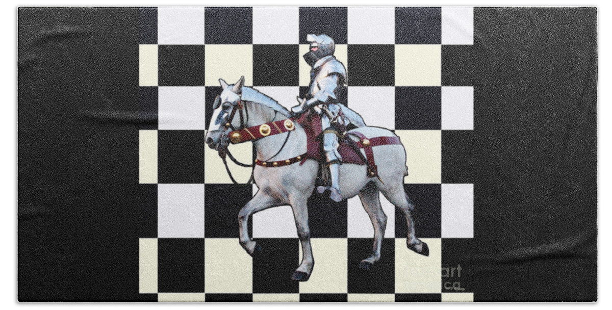 Knight Beach Sheet featuring the photograph Knight on white horse with Chess board by Tom Conway