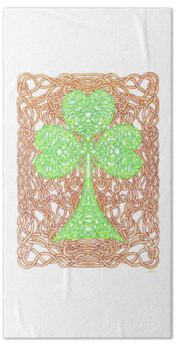 Lise Winne Beach Sheet featuring the drawing Knotted Shamrock with Knotted Background by Lise Winne