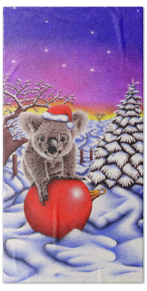 Christmas Card Beach Sheet featuring the drawing Koala on Christmas Ball by Casey 'Remrov' Vormer