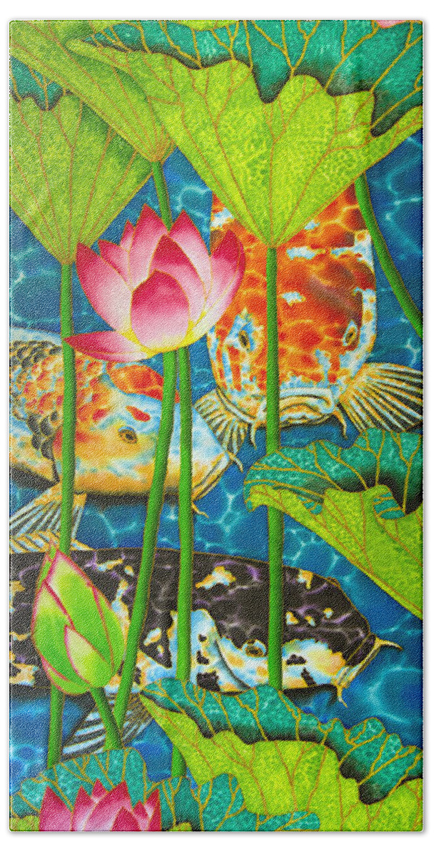 Lotus Pond Beach Towel featuring the painting Koi by Daniel Jean-Baptiste