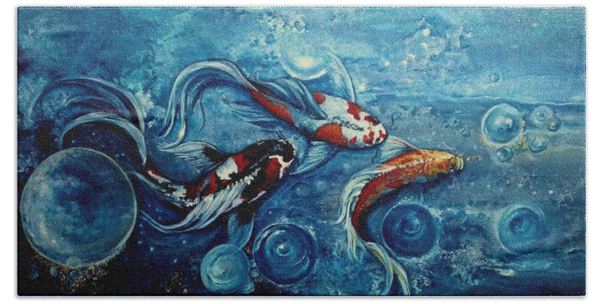 Koi Pond Beach Towel featuring the painting Koi Paradise by Vivian Casey Fine Art