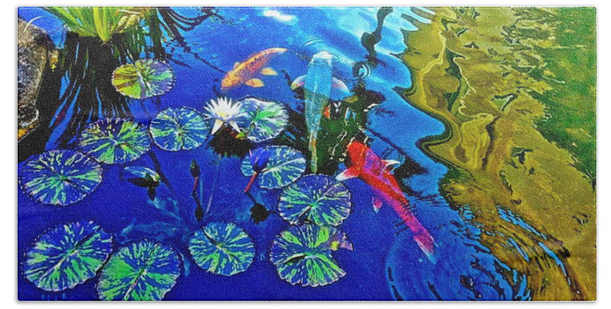 Koi Beach Towel featuring the photograph Koi Pond by Gini Moore