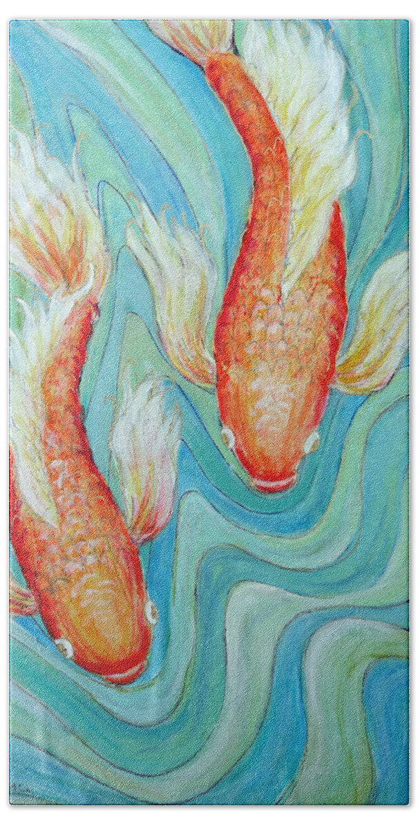 Koi Beach Towel featuring the painting Koi Twins by Ande Hall