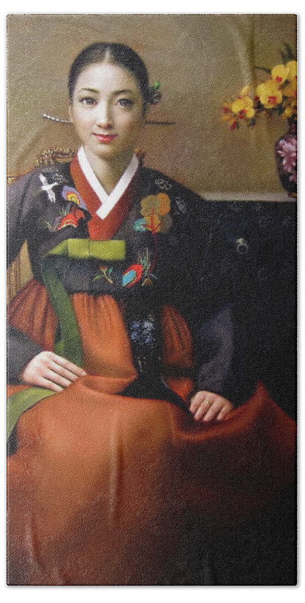 Woman Beach Sheet featuring the painting Korea belle 7 by Yoo Choong Yeul