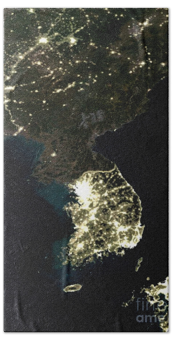 Korea Beach Towel featuring the photograph Korean Peninsula by Planet Observer and SPL and Photo Researchers