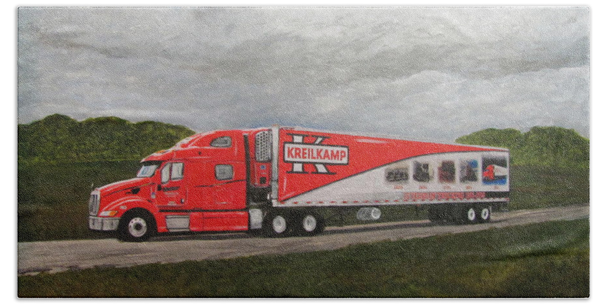 Kreilkamp Beach Towel featuring the painting Kreilkamp Truck by Anita Burgermeister