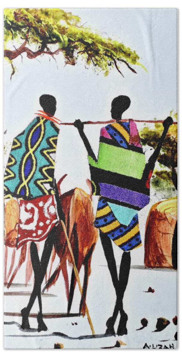 African Artists Beach Sheet featuring the painting L-243 by Albert Lizah