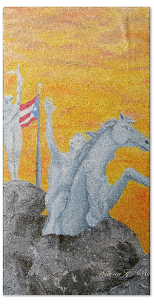 La Princesa Beach Towel featuring the painting La Princesa by Gloria E Barreto-Rodriguez