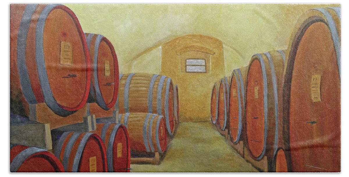 Winery Beach Sheet featuring the painting La Reserve de Montagliari by Phyllis Howard
