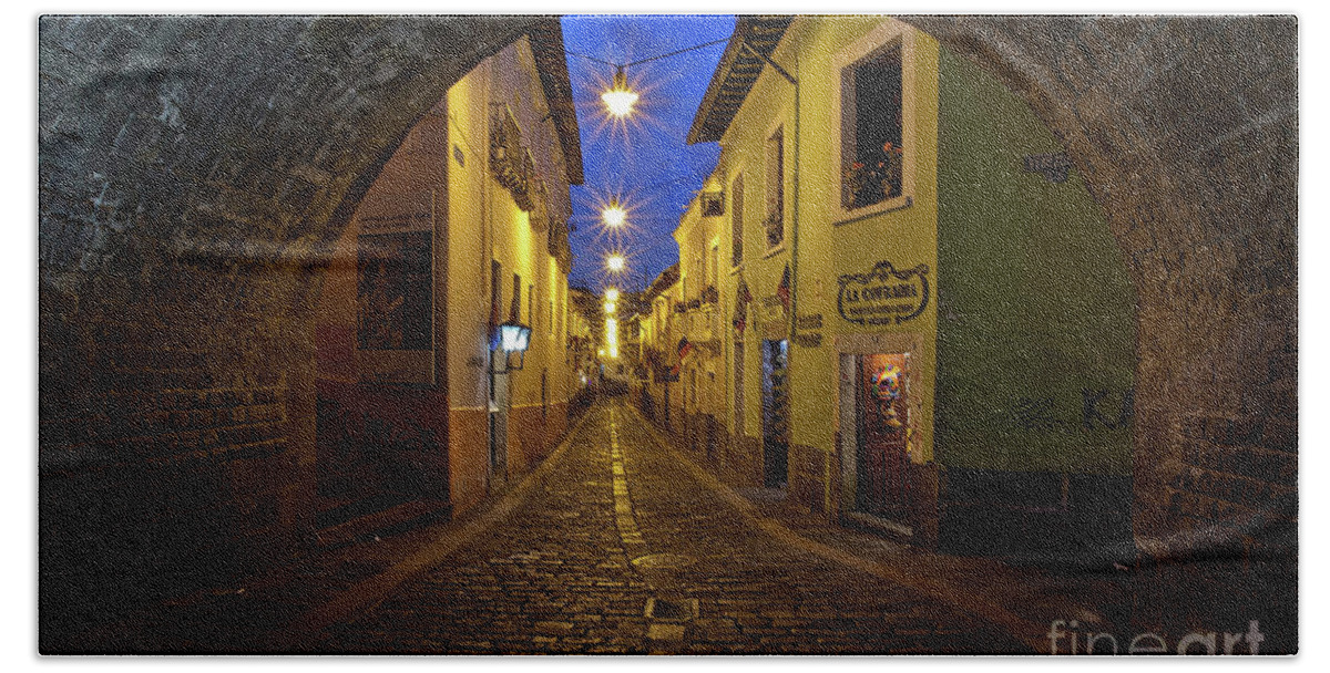 La Ronda Beach Sheet featuring the photograph La Ronda Calle in Old Town Quito, Ecuador by Sam Antonio