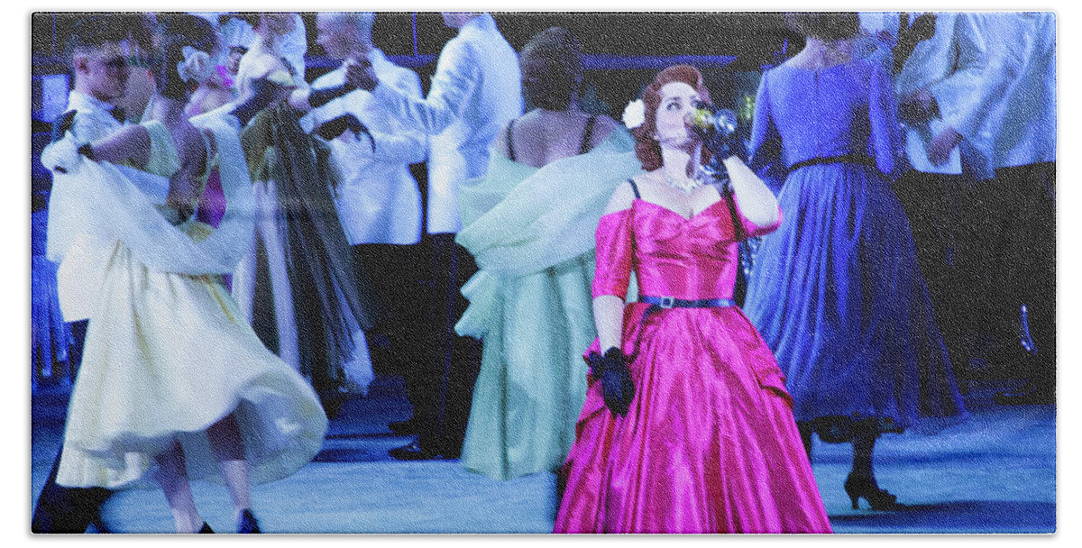 La Traviata Beach Towel featuring the photograph La Traviata - Party On Stage by Miroslava Jurcik