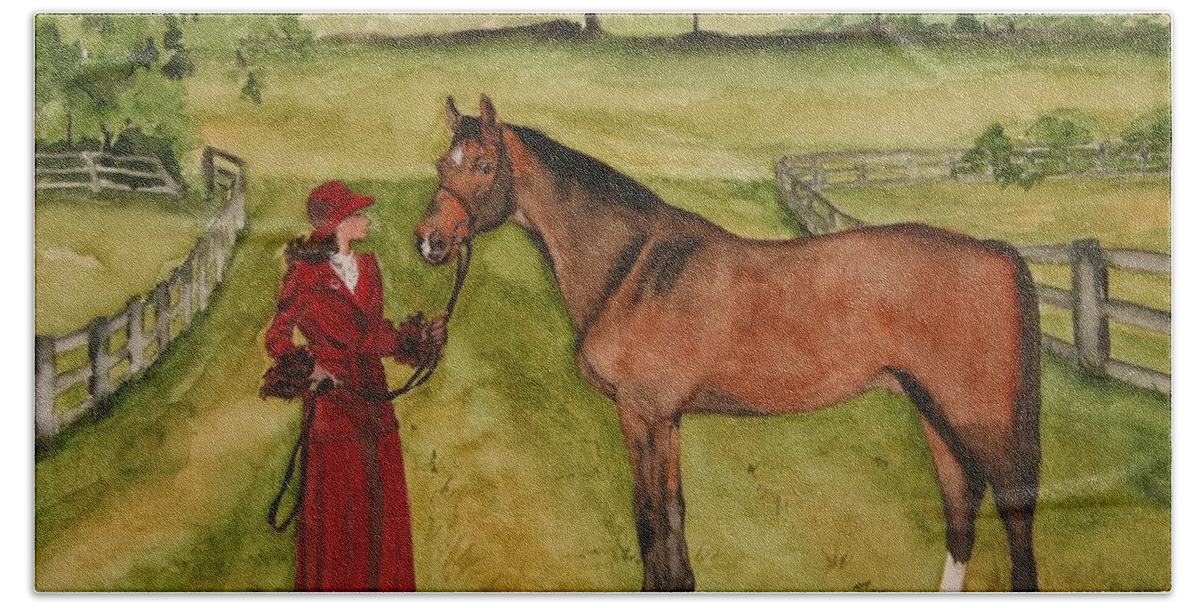 Horse Beach Towel featuring the painting Lady and Horse by Jean Blackmer