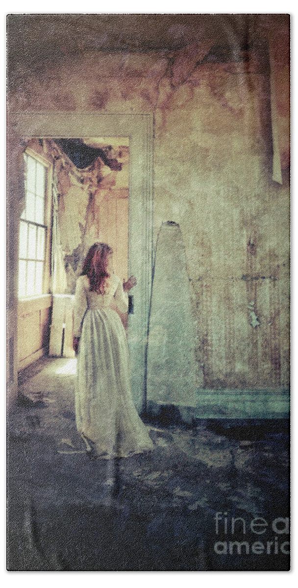 Room Beach Sheet featuring the photograph Lady in an Old Abandoned House by Jill Battaglia