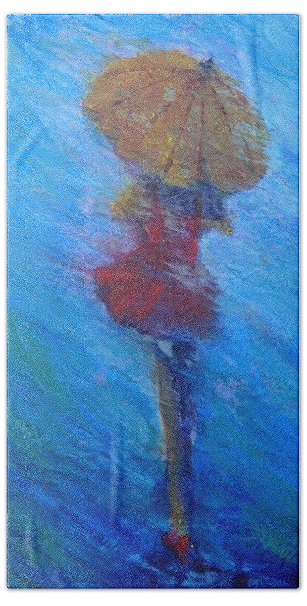Umbrella Beach Sheet featuring the painting Lady in Red by Teresa Fry