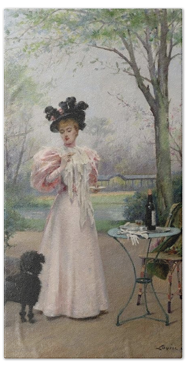 Louise Abbma (1853-1927) Lady Beach Towel featuring the painting Lady by Louise Abbema