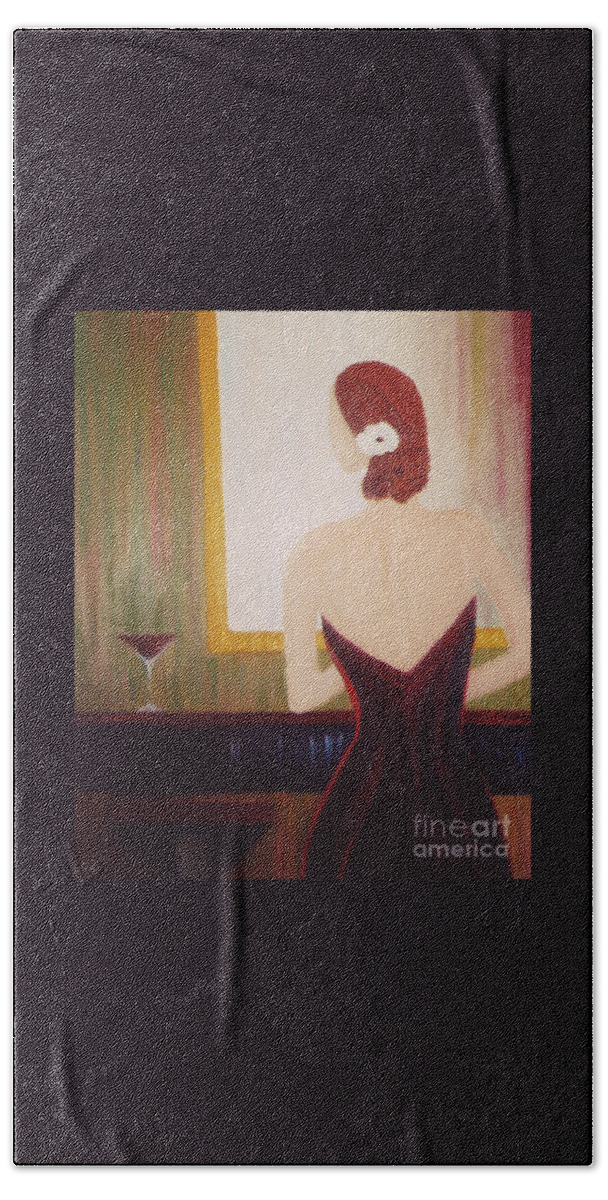 Martini Beach Towel featuring the painting Lady Sadie by Artist Linda Marie