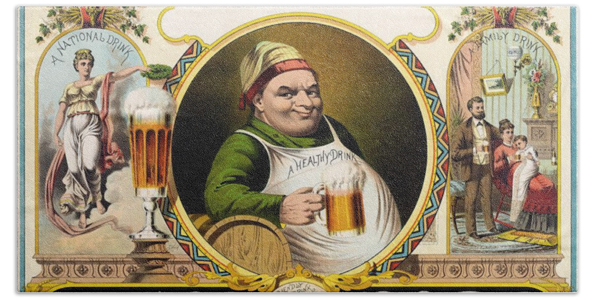 Beer Poster Beach Sheet featuring the painting Lager beer stock advertising poster 1879 by Vincent Monozlay