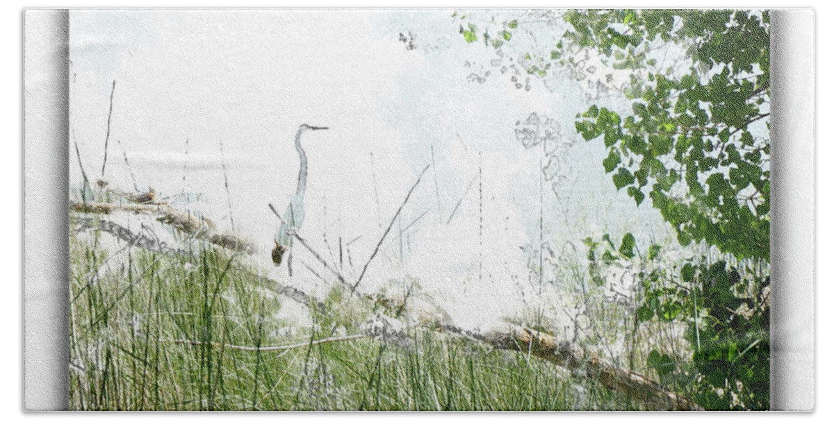 Crane Beach Sheet featuring the digital art Lake Crane by Deb Nakano