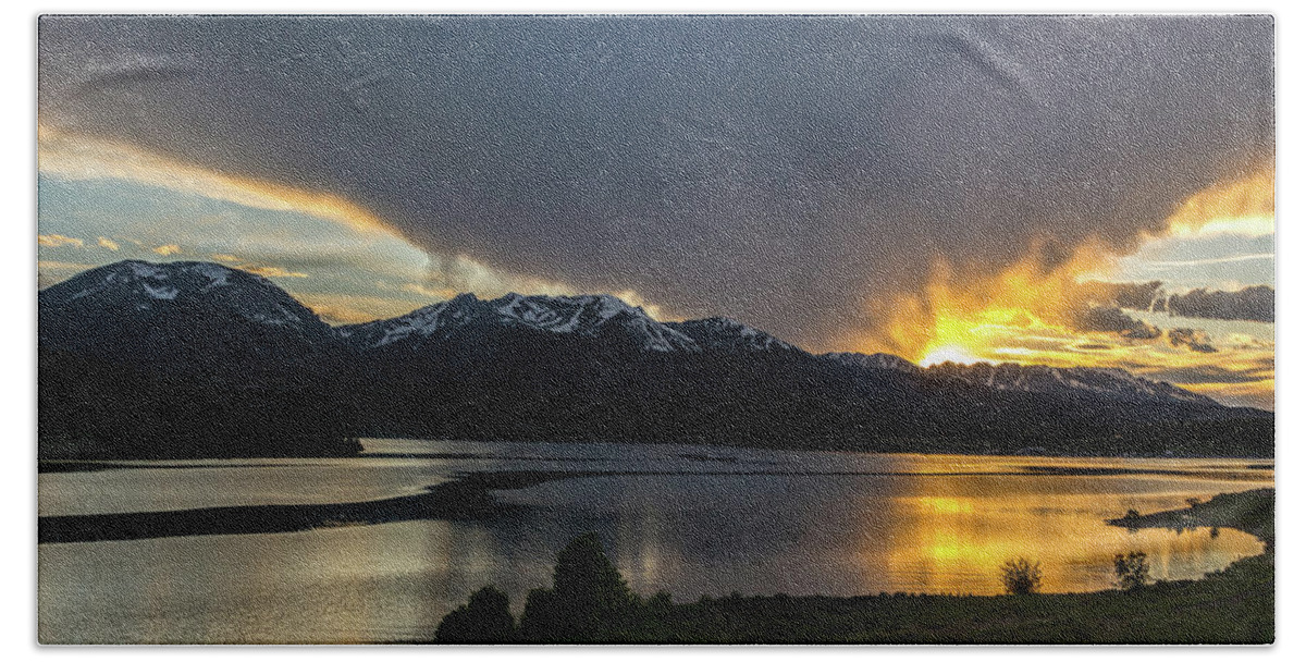 Sunset Beach Sheet featuring the photograph Lake Dillon and Gore Range Sunset by Stephen Johnson