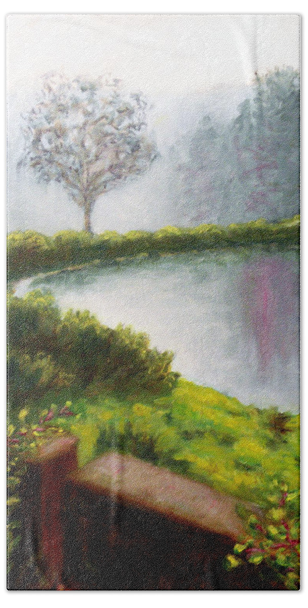Lake In The Part Beach Towel featuring the painting Lake in the park by Uma Krishnamoorthy