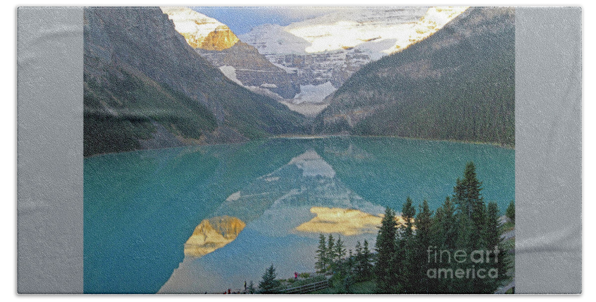  Sunrise Beach Sheet featuring the photograph Lake Louise Sunrise by Paula Guttilla