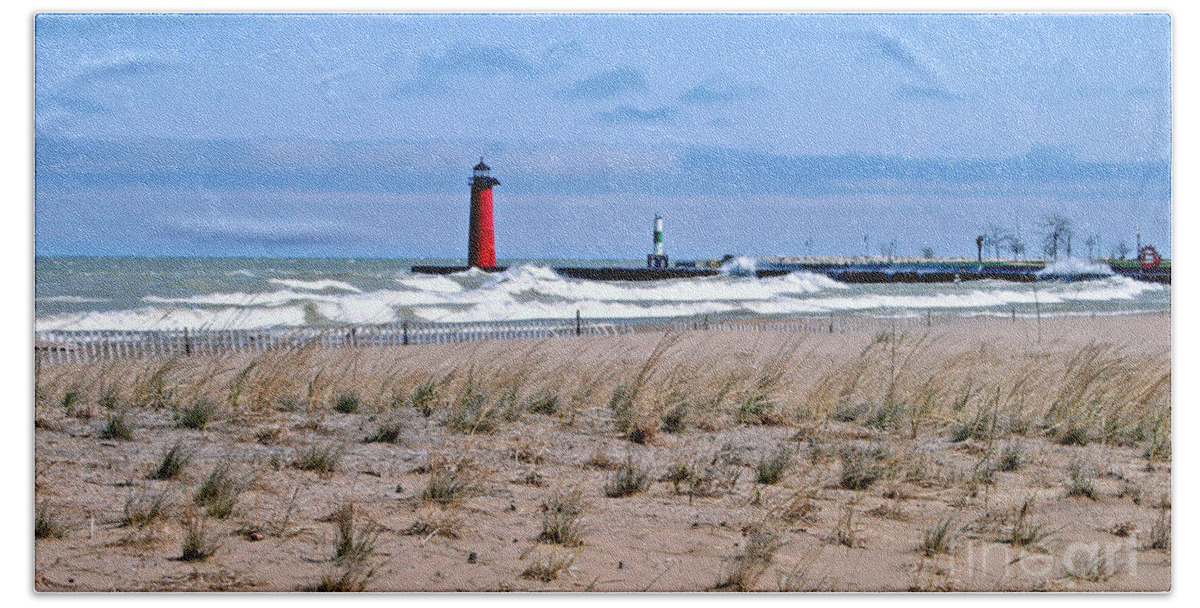 Lake Michigan Beach Towel featuring the photograph Lake Michigan With Northeast Winds by Kay Novy