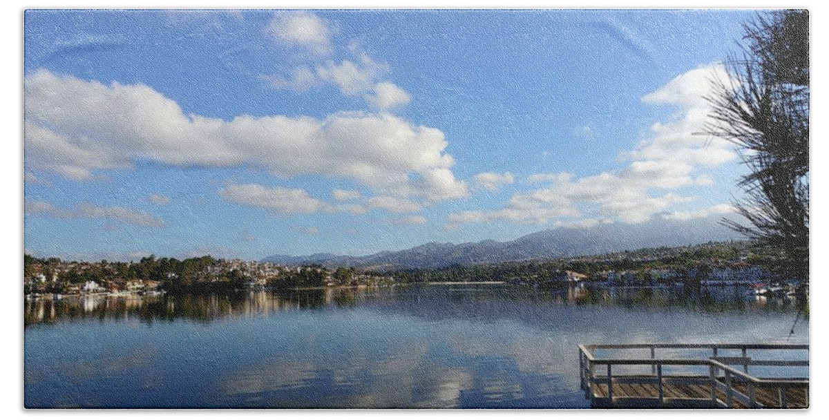 Lake Mission Viejo Beach Sheet featuring the photograph Lake Mission Viejo Cloud Reflections by J R Yates