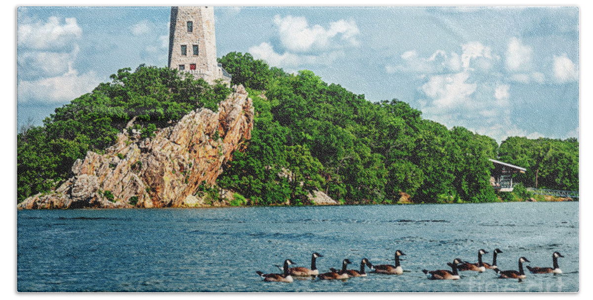 Water Beach Towel featuring the photograph Lake Murray's Gaggle of Geese by Tamyra Ayles