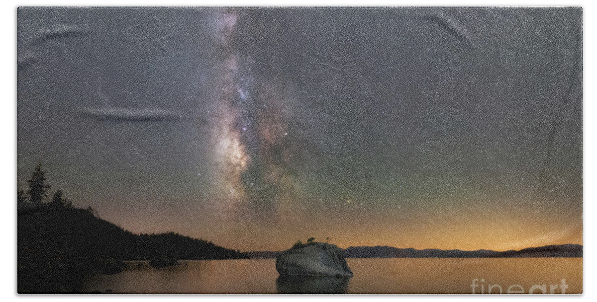 Bonsai Rock Beach Towel featuring the photograph Lake Tahoe Milky Way by Michael Ver Sprill