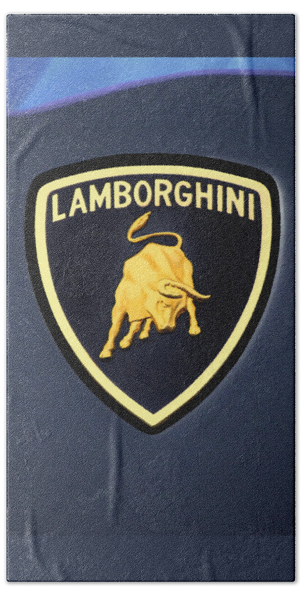 Lamborghini Emblem Beach Towel featuring the photograph Lamborghini Emblem by Mike McGlothlen