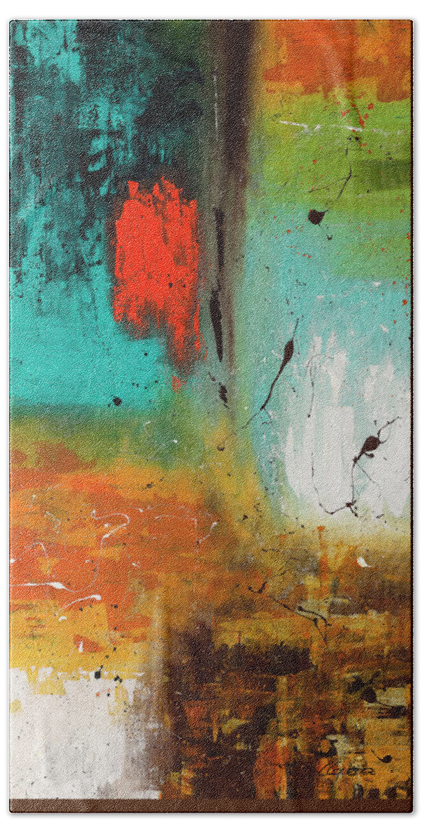 Abstract Art Beach Sheet featuring the painting Landmarks by Carmen Guedez