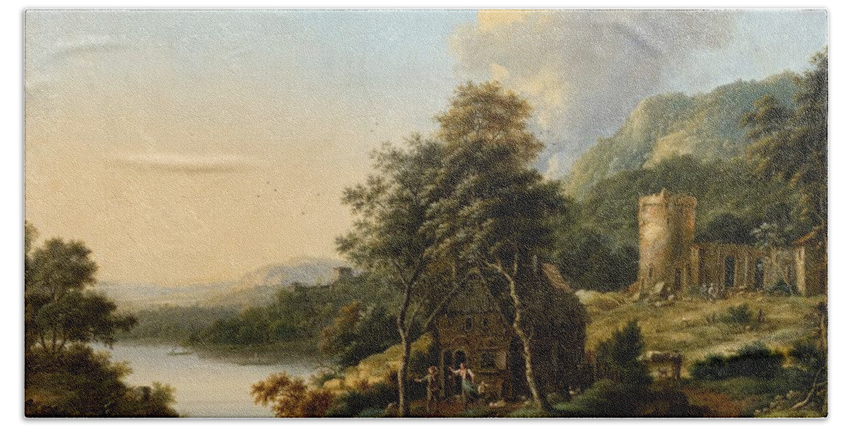Johann Christian Vollerdt Beach Towel featuring the painting Landscape with a Farmhouse by Johann Christian