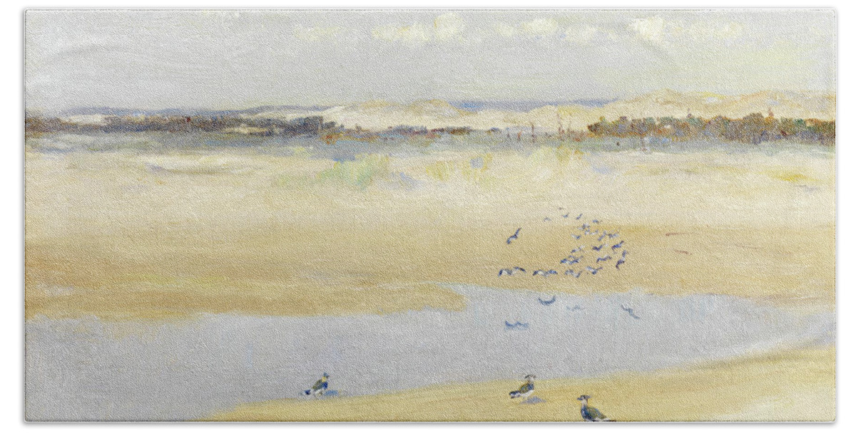 Lapwing Beach Towel featuring the painting Lapwings by the Sea by William James Laidlay