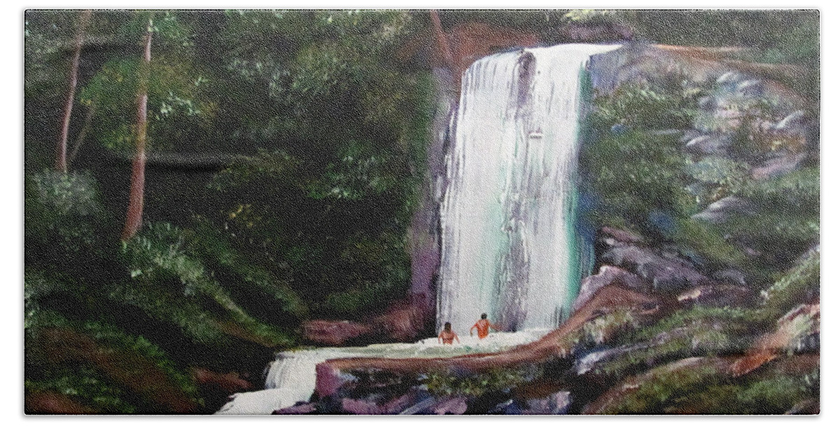 Puerto Rico Beach Sheet featuring the painting Las Marias Puerto Rico Waterfall by Luis F Rodriguez