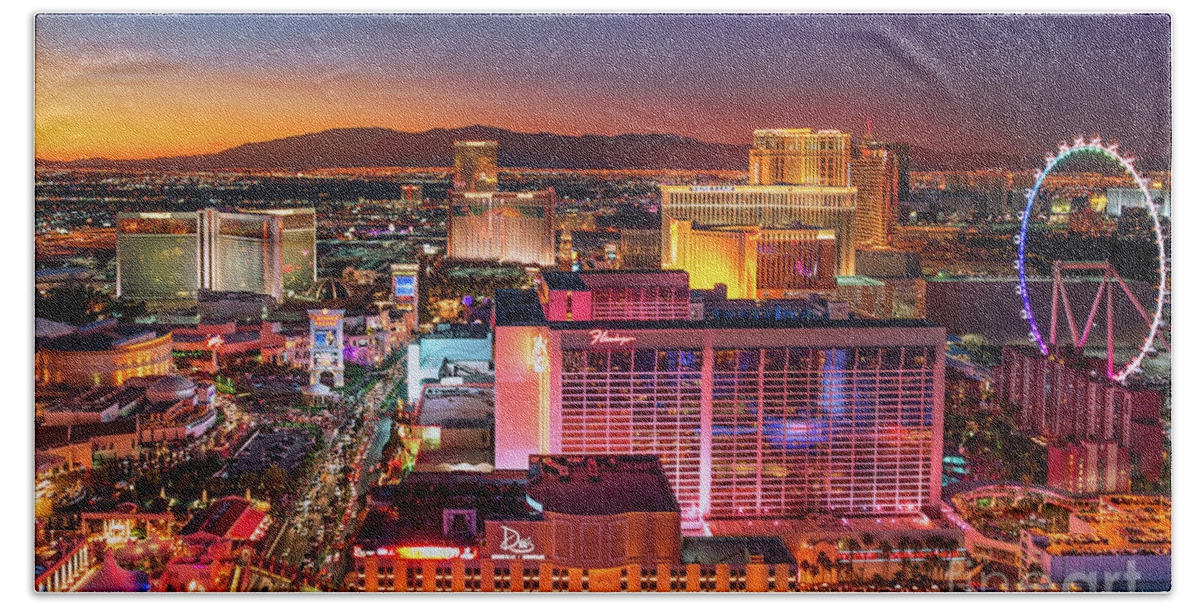 Las Vegas Strip North View After Sunset Beach Sheet For Sale By Aloha Art