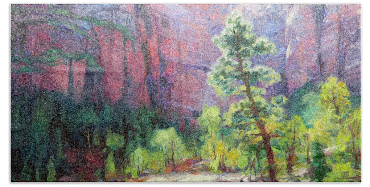 Zion Beach Sheet featuring the painting Last Light in Zion by Steve Henderson