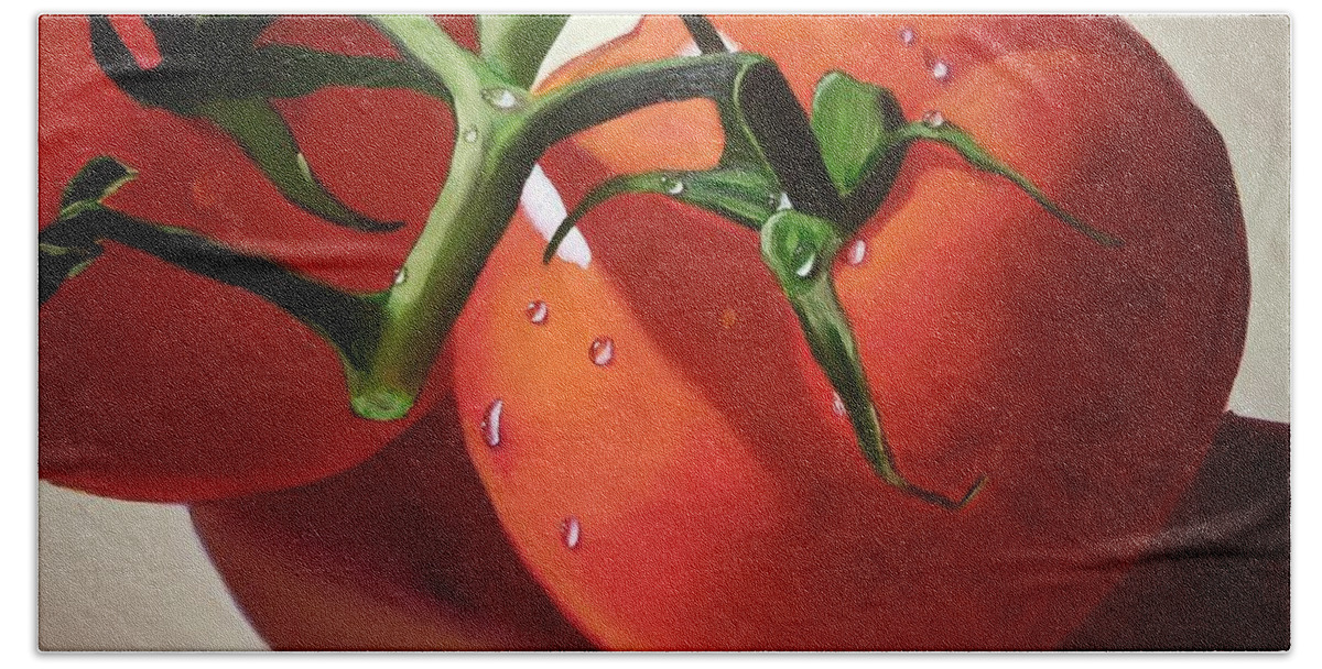 Tomato Beach Sheet featuring the painting Last Tomatoes of Summer by Karyn Robinson