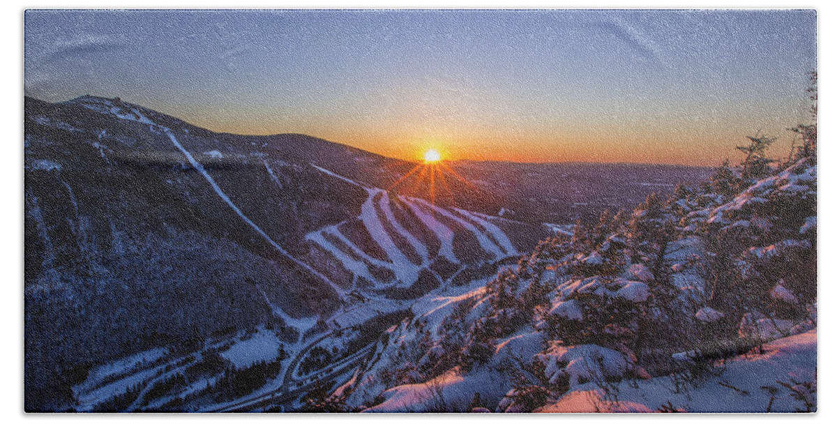 Last Winter Sunset Over Cannon Mountain Beach Towel featuring the photograph Last Winter Sunset over Cannon Mountain by White Mountain Images