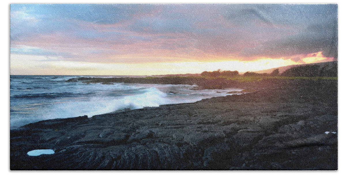 Aloha Beach Towel featuring the photograph Lava Field Sunset Big Island Hawaii by Lawrence Knutsson