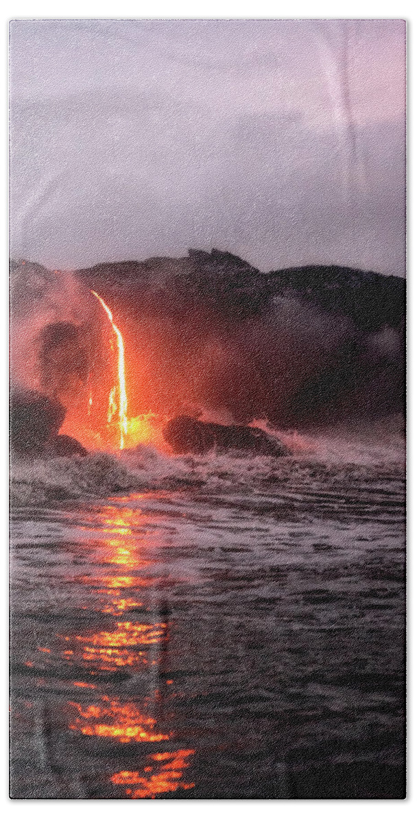 Hawai�i Volcanoes National Park Beach Towel featuring the photograph Lava Pour by Nicki Frates