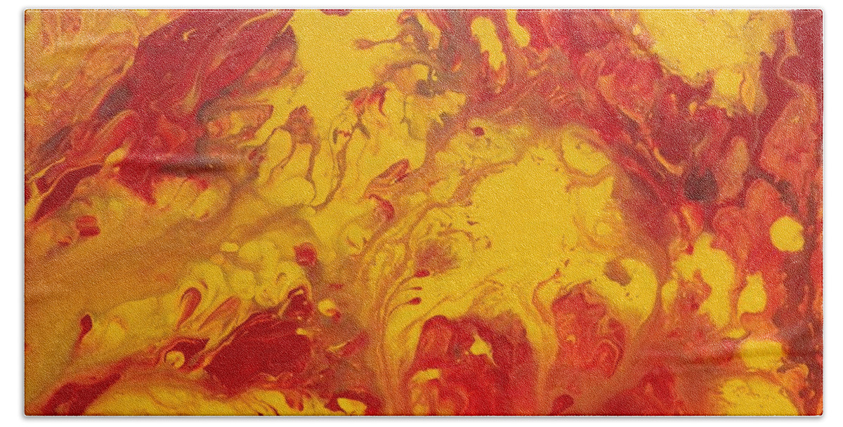 Abstract Beach Sheet featuring the painting Lava Storm by Corinne Elizabeth Cowherd
