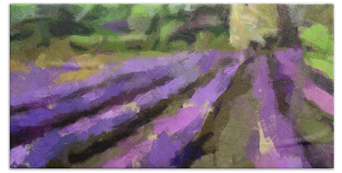 Lavender Beach Towel featuring the painting Lavender and Pigeonnier by Dragica Micki Fortuna