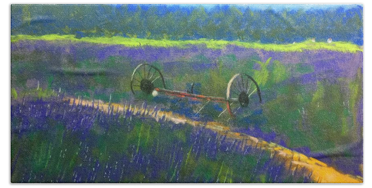 Lavender Fields Beach Towel featuring the painting Lavender Fair by Ruben Carrillo