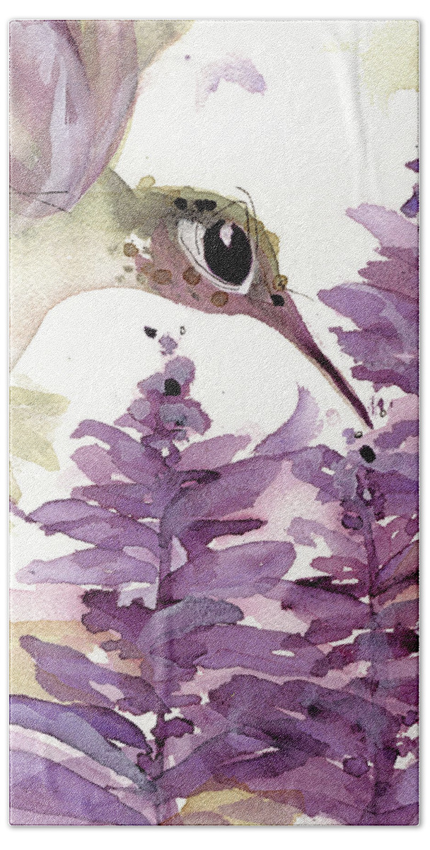 Hummingbird Beach Towel featuring the painting Lavender Hummer by Dawn Derman
